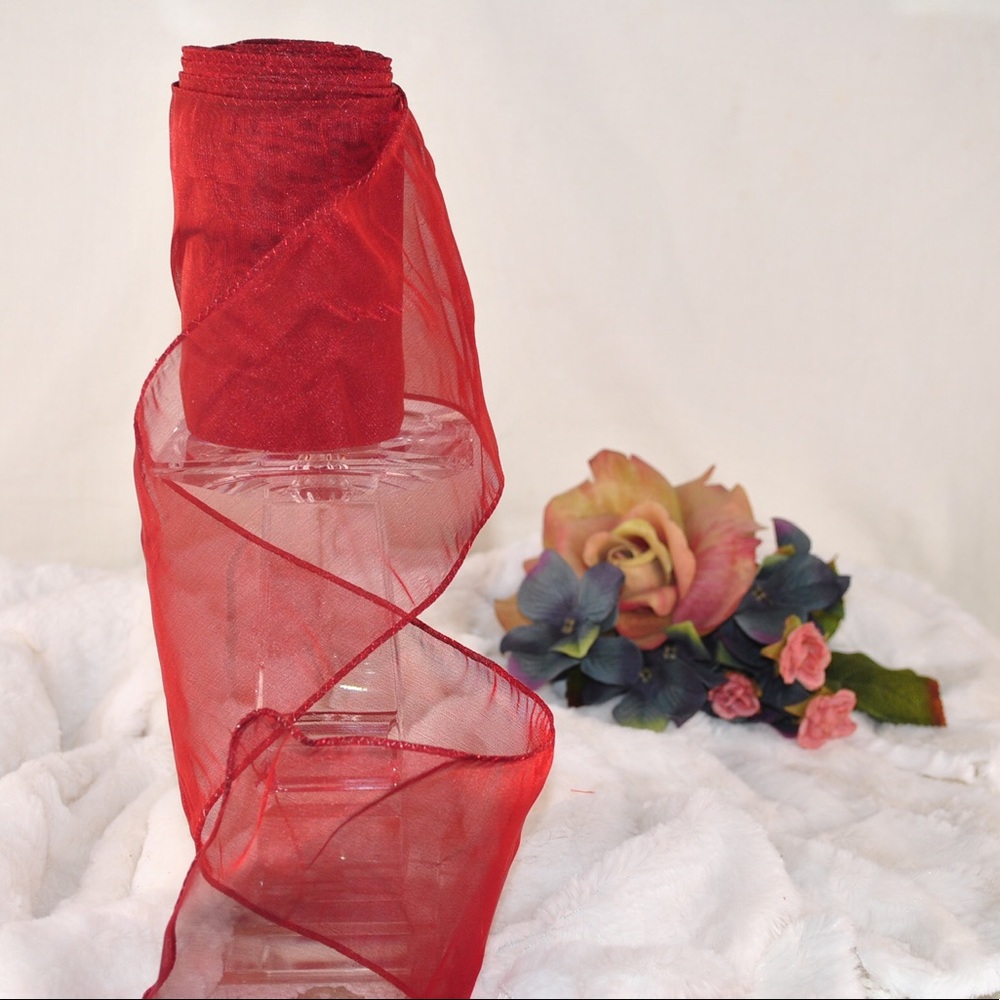 NWOT red sheer wired ribbon